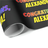 Kleurrijke "GEFELICITEERD" + aangepaste naam Cadeaupapier (Rol Hoek)