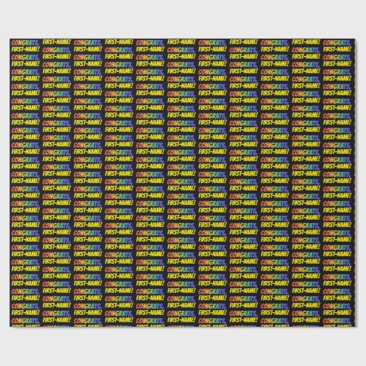 Kleurrijke "GEFELICITEERD" + Persoonlijke naam inp Cadeaupapier (Vlak)