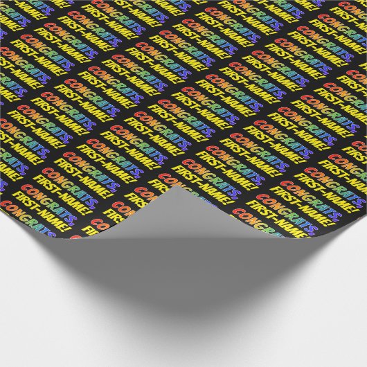 Kleurrijke "GEFELICITEERD" + Persoonlijke naam inp Cadeaupapier (Hoek)