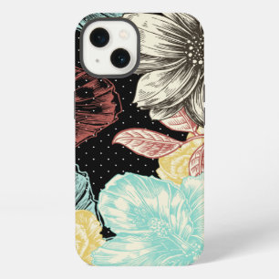 Kleurrijke gegraveerde bloemen iPhone 13 hoesje