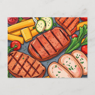 Kleurrijke gegrilde groenten en mager vlees briefkaart