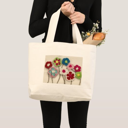 kleurrijke gehaakte bloemen grote tote bag (Voorkant (product))