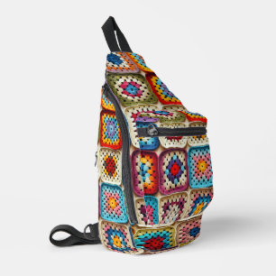 Kleurrijke gehaakte Granny Square Quilt Sling Bag