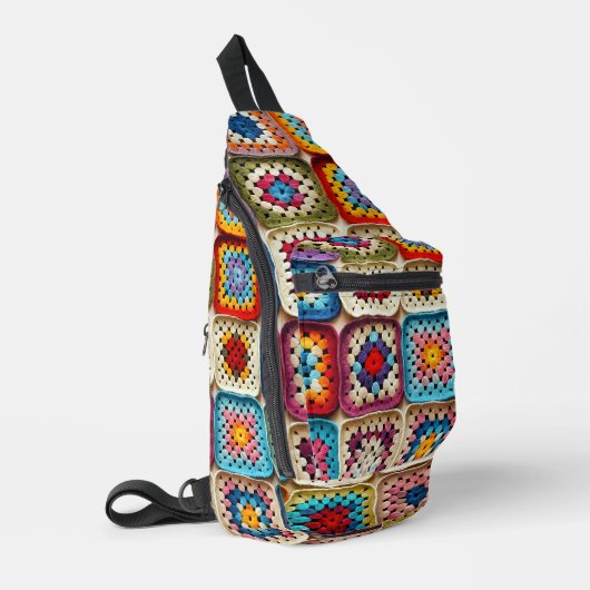 Kleurrijke gehaakte Granny Square Quilt Sling Bag (Linkerhoek)