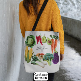 Kleurrijke gehaakte Plantaardige Paddenstoel Colla Tote Bag