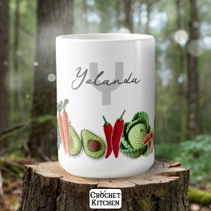 Kleurrijke gehaakte plantaardige Sticker Collage N Koffiemok