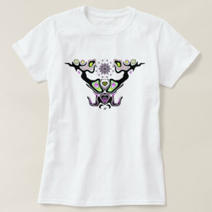 Kleurrijke gehoornde bidsprinkhaan kop t-shirt