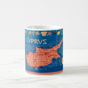 Kleurrijke geïllustreerde Cyprus kaart mok