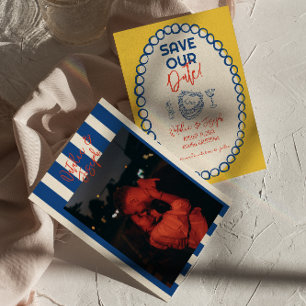 Kleurrijke geïllustreerde getrokken eigenzinnige f save the date