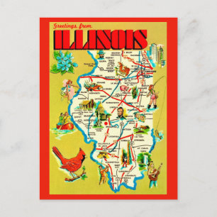 Kleurrijke geïllustreerde Illinois kaart