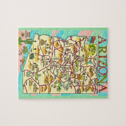 Kleurrijke geïllustreerde kaart van Arizona Legpuzzel (Horizontaal)