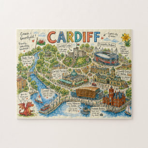 Kleurrijke geïllustreerde kaart van Cardiff Legpuzzel