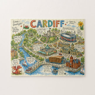 Kleurrijke geïllustreerde kaart van Cardiff Legpuzzel