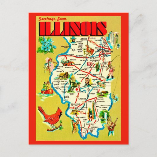 Kleurrijke geïllustreerde kaart van Illinois (Voorkant)