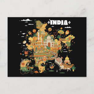 Kleurrijke geïllustreerde kaart van India cultuur