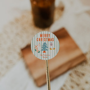 kleurrijke geïllustreerde kerstwinter ronde sticker
