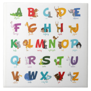 Kleurrijke geïllustreerde letters voor het alfabe tegeltje