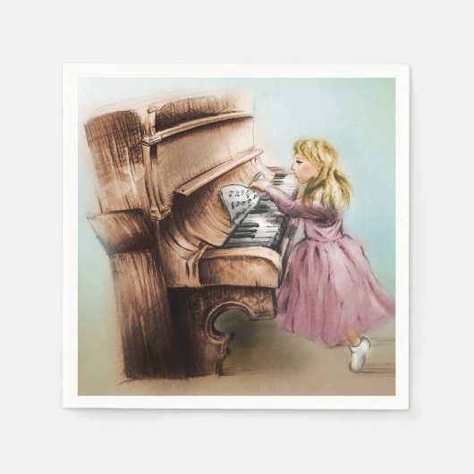 Kleurrijke, geïllustreerde set servetten - Piano G (Voorkant)