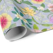 Kleurrijke geïllustreerde tropische bloemen patroo cadeaupapier (Rol Hoek)