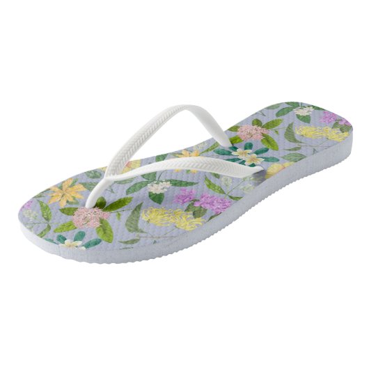 Kleurrijke geïllustreerde tropische bloemen patroo teenslippers (Schuin)