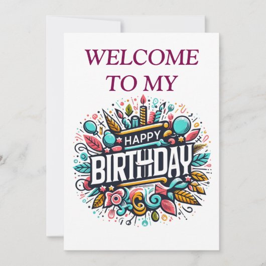 Kleurrijke Geïllustreerde Verjaardag - Uniek Feest Kaart (Voorkant)
