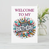 Kleurrijke Geïllustreerde Verjaardag - Uniek Feest Kaart (Staand voorkant)