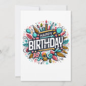 Kleurrijke Geïllustreerde Verjaardag - Uniek Feest Kaart (Achterkant)