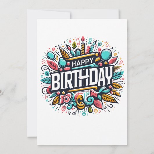 Kleurrijke Geïllustreerde Verjaardag - Uniek Feest Kaart (Achterkant)