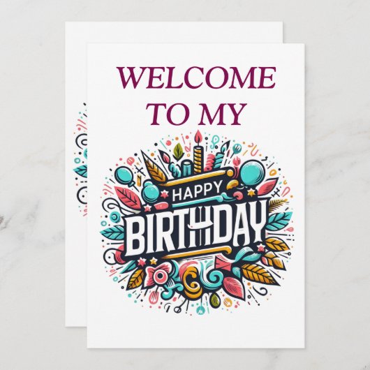 Kleurrijke Geïllustreerde Verjaardag - Uniek Feest Kaart (Voorkant / Achterkant)