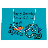 Kleurrijke geïllustreerde visvrienden large cadeautasje (Voorkant)