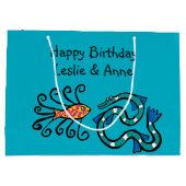 Kleurrijke geïllustreerde visvrienden large cadeautasje (Achterkant)