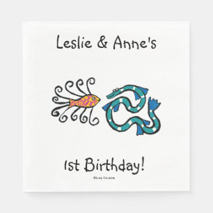 Kleurrijke geïllustreerde visvrienden servet