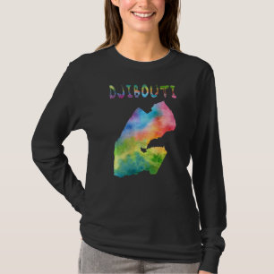 Kleurrijke geïsoleerde Djibouti kaart in Waterverf T-shirt