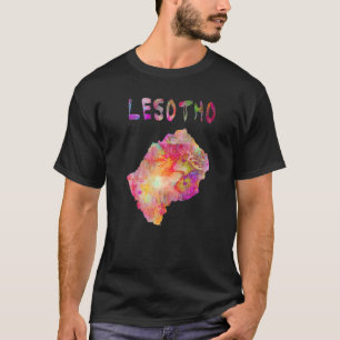 Kleurrijke, geïsoleerde Lesotho-kaart in Waterverf T-shirt