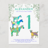 Kleurrijke geiten 1e verjaardag Wilde een Uitnodiging Briefkaart (Voorkant)