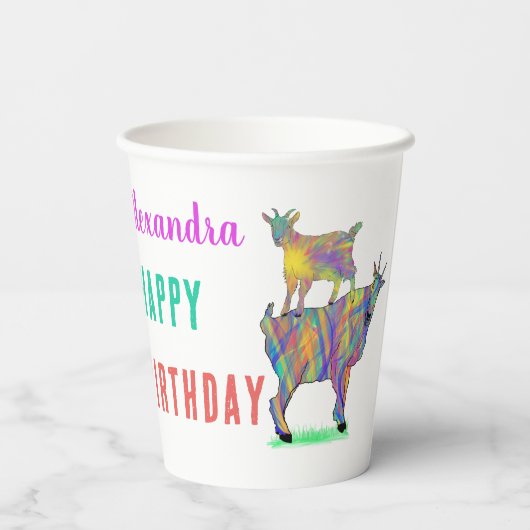 Kleurrijke geiten op persoonlijke titel Birthday P Papieren Bekers (Achterkant)