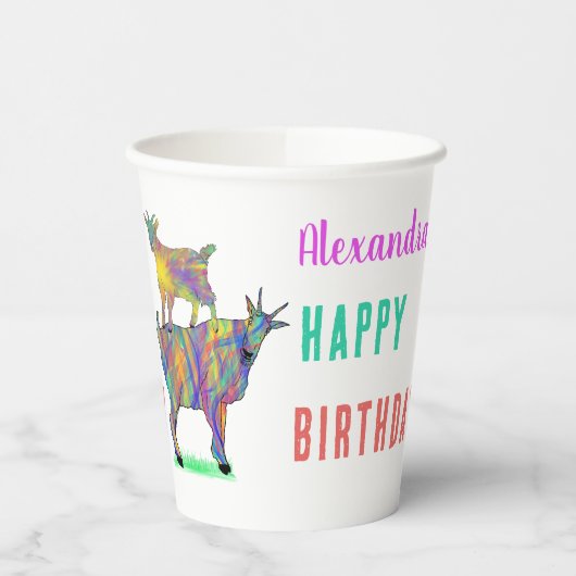 Kleurrijke geiten op persoonlijke titel Birthday P Papieren Bekers (Links)