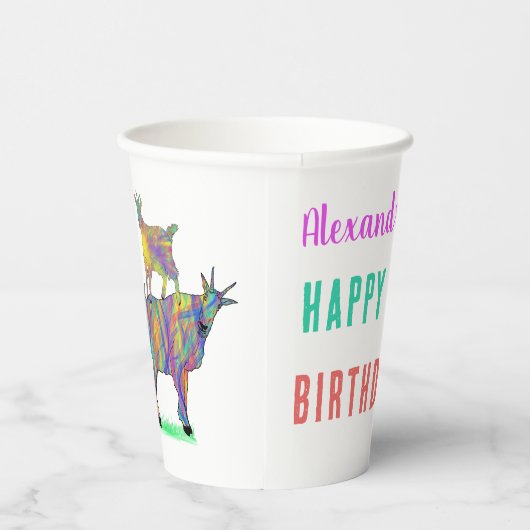 Kleurrijke geiten op persoonlijke titel Birthday P Papieren Bekers (Rechts)