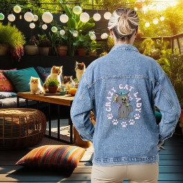KLEURRIJKE GEKKE KAT DAME DENIM JACKET