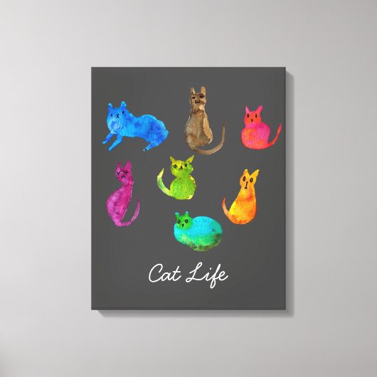 Kleurrijke gekke katten in de waterverf canvas afdruk (Voorkant)