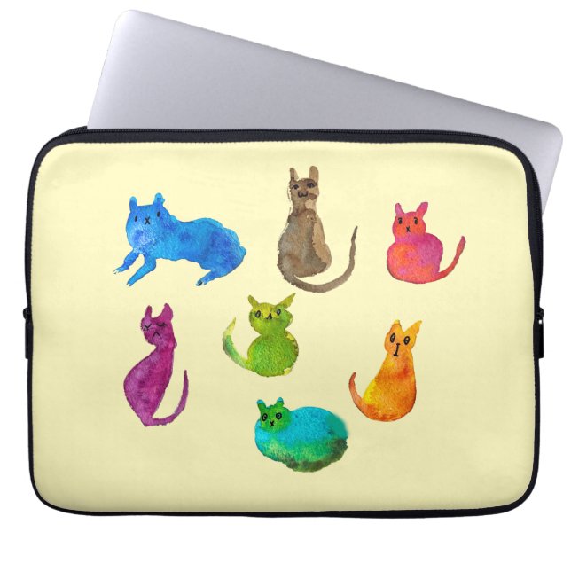 Kleurrijke gekke katten in de waterverf laptop sleeve (Voorkant)