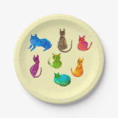 Kleurrijke gekke katten in de waterverf papieren bordje (Voorkant)