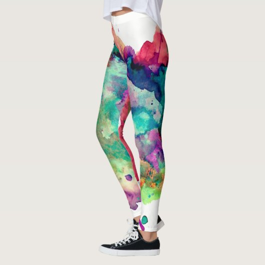 Kleurrijke, gekke, unieke schilderende regenboog leggings (Links)