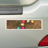 Kleurrijke gekleurde eieren in de tuin, paaseieren bumpersticker (Op auto)