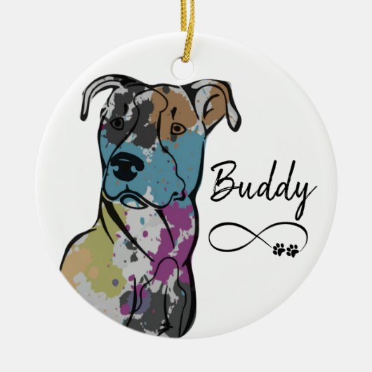 Kleurrijke gekleurde Pitbull Dog personaliseren Keramisch Ornament (Voorkant)