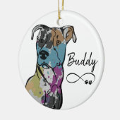 Kleurrijke gekleurde Pitbull Dog personaliseren Keramisch Ornament (Links)