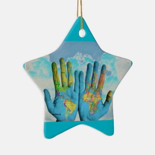 Kleurrijke gekleurde Wereldkaart in handen, kunstf Keramisch Ornament (Rechts)