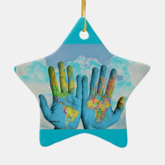 Kleurrijke gekleurde Wereldkaart in handen, kunstf Keramisch Ornament (Achterkant)