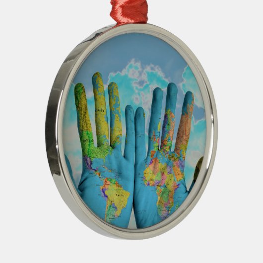 Kleurrijke gekleurde Wereldkaart in handen, kunstf Metalen Ornament (Rechts)