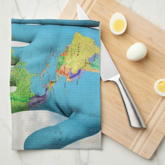 Kleurrijke gekleurde Wereldkaart in handen, kunstf Theedoek (Quarter Fold)